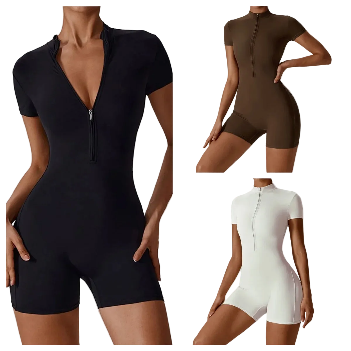 Women’s Short-Sleeve Zipper Yoga Jumpsuit